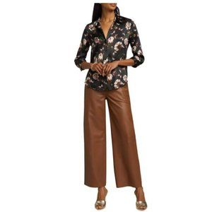 L'AGENCE Black Floral Satin Button-Up Blouse
